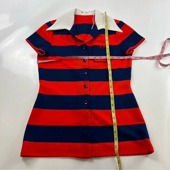 90s vintage women’s ted blue striped collar shirt S L77-3 - Picture 3 of 3